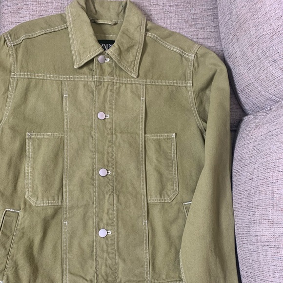 Men’s NWT ZARA Denim Jacket in Green/Khaki, Size Small - Picture 2 of 5